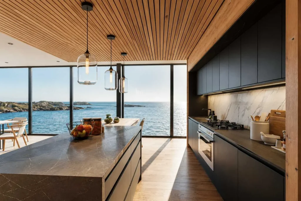 Coastal Black Kitchen Ocean View — Life Size Kitchens