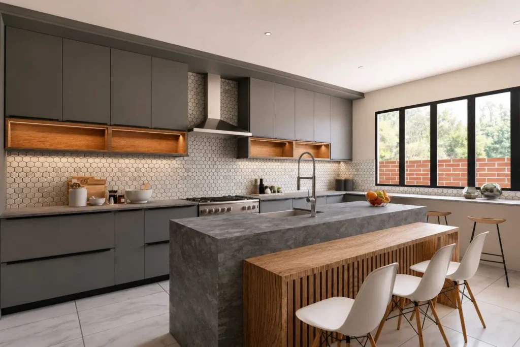 Grey Kitchen Timber Bench — Life Size Kitchens