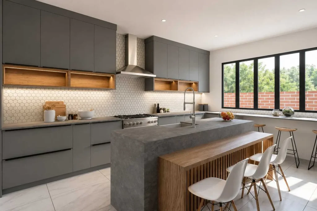 Grey Stone Kitchen Wide — Life Size Kitchens